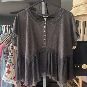 POL Gray Babydoll Lace Shirt NWT